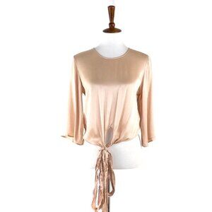 Zara Cream Tie Front 3/4 Length Sleeve Blouse, Medium